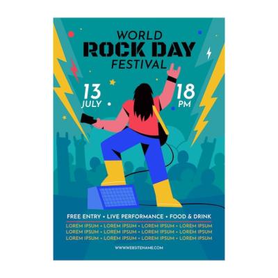 Flat World Rock Day Poster Template Featuring Concert Scene – Free Download