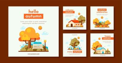 Autumn Celebration Flat Instagram Posts Collection – Free Download