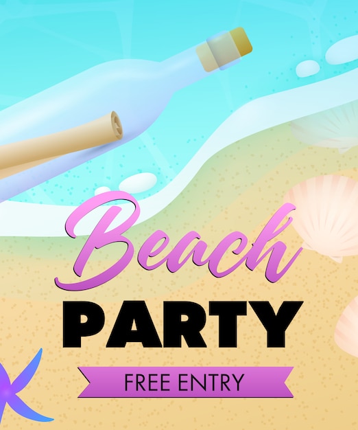 Beach Party Lettering, Sea Beach, and Bottle with Scroll – Free Stock Photo for Download