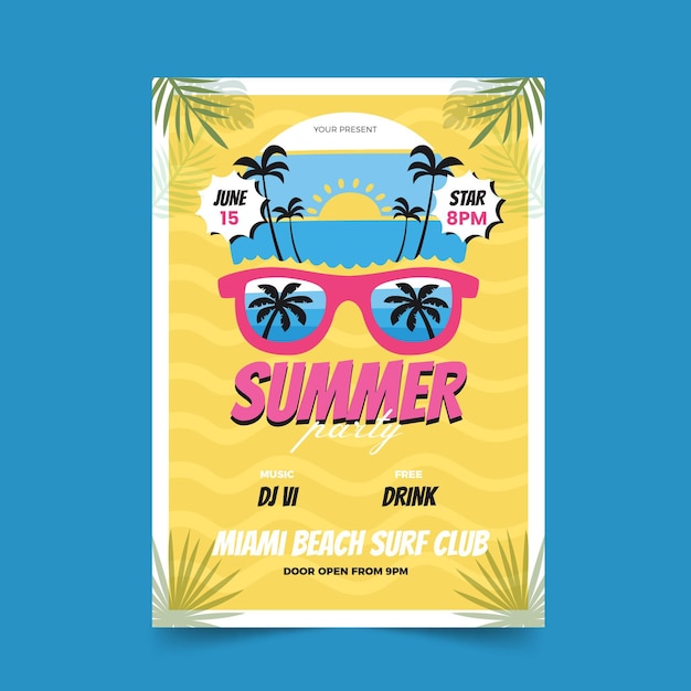 Hand Drawn Summer Party Vertical Poster Template – Free Download