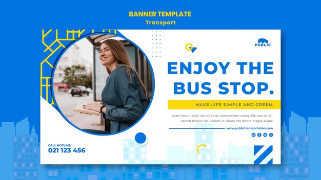 Horizontal Banner Template for Public Transportation Featuring a Female Commuter – Free to Download