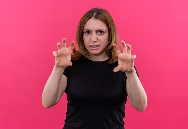 Playful Young Casual Woman Making Tiger Paws Gesture on Isolated Pink Background – Free Stock Photo, Download for Free