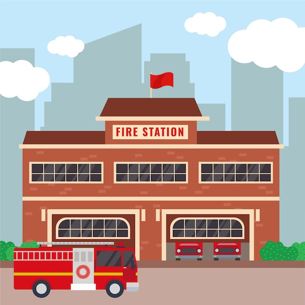 Flat Design Fire Station – Free Download, Download Free Stock Photo