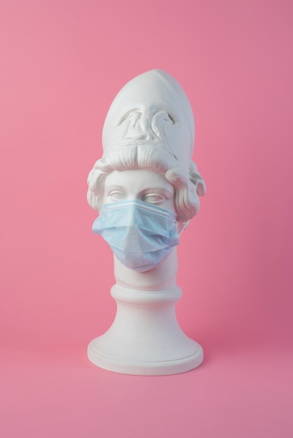 Marble Sculpture of Historical Figure Wearing Medical Mask – Free Download