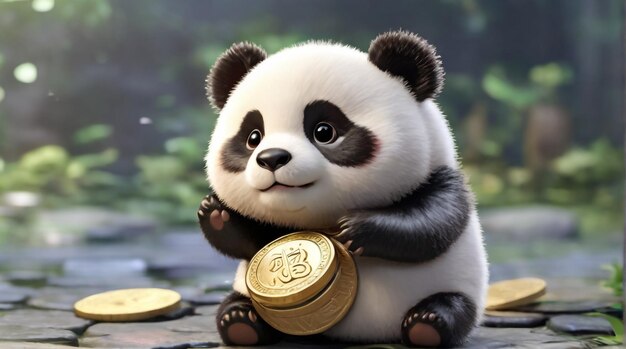 A Panda Holding a Coin with the Number 2 – Free Stock Photo for Download