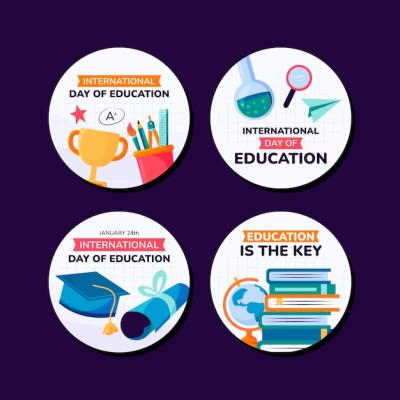 Flat Labels Collection for International Day of Education – Free Download