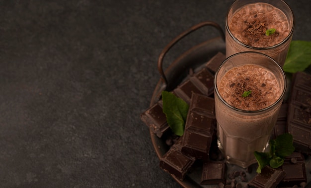 Delicious High Angle Milkshake Glasses on Tray with Chocolate – Free Stock Photo, Download Free