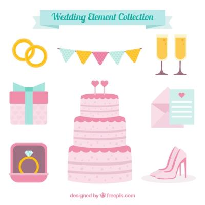 Great Wedding Items – Free Download of Flat Collection Vector Templates