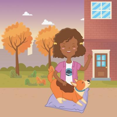 Cartoon Design of a Girl with Dog – Free Download