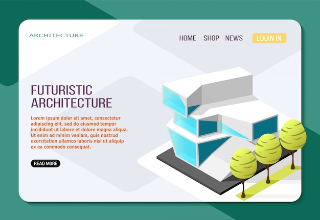 Futuristic Architecture: Isometric Glass and Concrete Building for Web Pages – Free Download