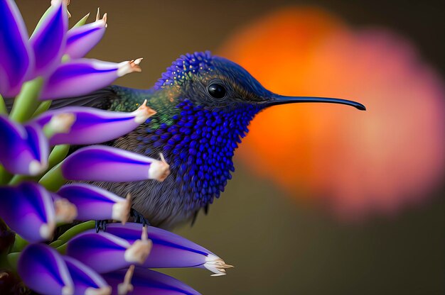 Purple Cute Hummingbird with Flower – Free Stock Photo, Download for Free