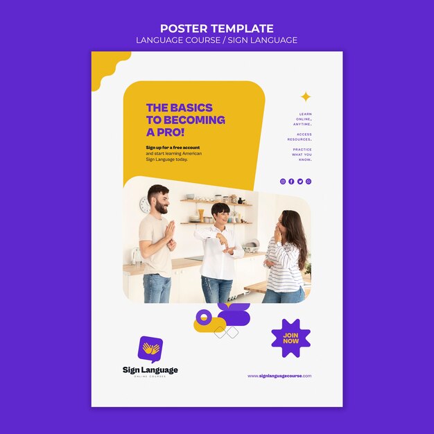 Language Courses and Sign Language Vertical Poster Template with Abstract Shapes – Free Download