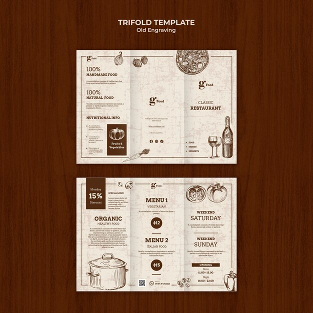 Old Engraving Menu Trifold Brochure Template Design – Free Download