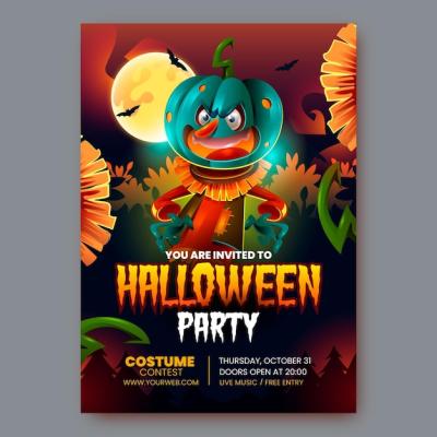 Realistic Halloween Party Poster Template – Free Download