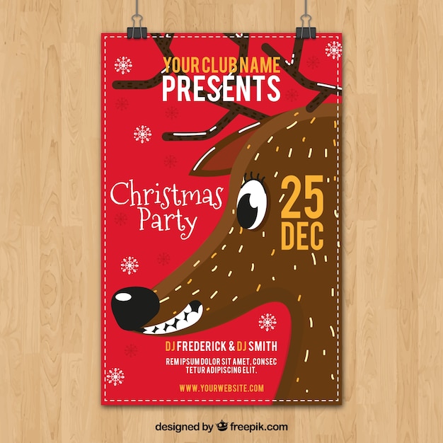 Smiling Reindeer Christmas Party Poster – Free Download