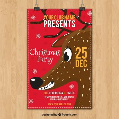 Smiling Reindeer Christmas Party Poster – Free Download