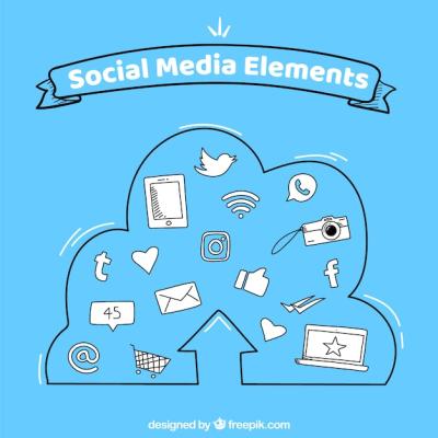 Hand Drawn Social Media Elements in a Cloud Shape – Free Stock Photo for Download