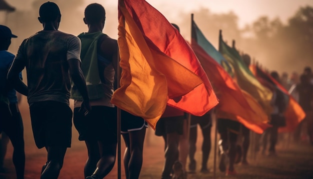 Silhouetted Running Athletes Celebrating Success Outdoors – Free Stock Photo for Download