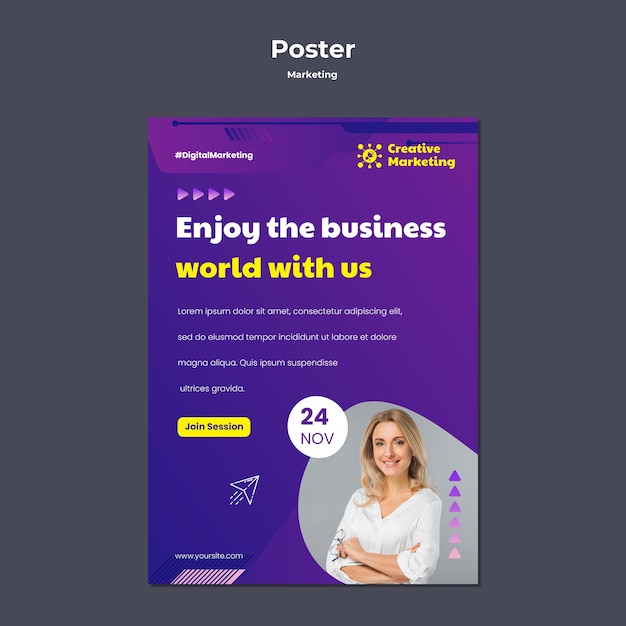 Gradient Marketing Poster Template Design – Free Download