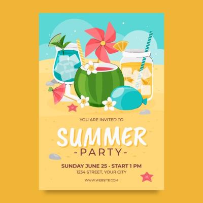 Flat Vertical Poster Template for Summertime Season – Free Download