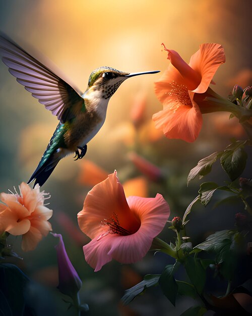 Hummingbird Violet Sabrewing Flying Next to Beautiful Flower in Tropical Forest – Free Stock Photo for Download