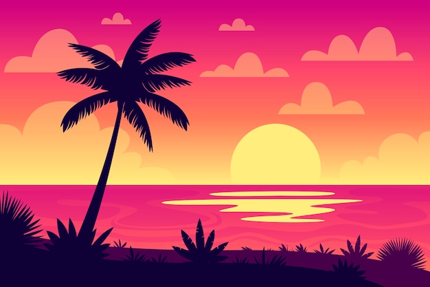 Hand Drawn Tropical Sunset Background – Free Download