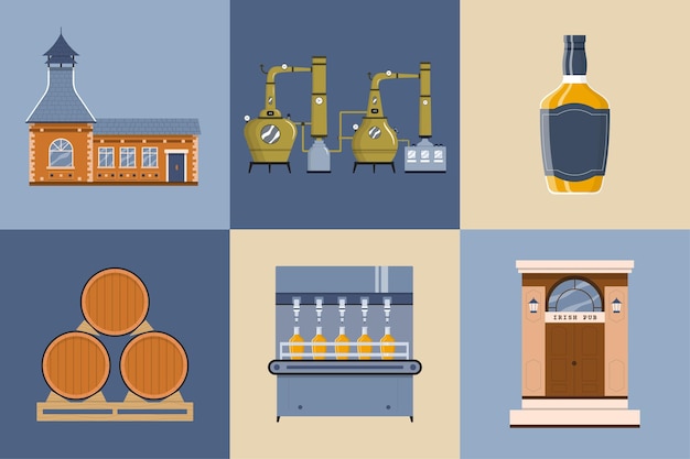 Vintage Whiskey Production Factory Illustrations – Free to Download