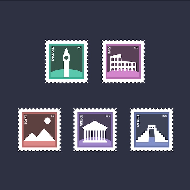 Travel Stamp Collection Featuring Iconic Monuments – Free Download