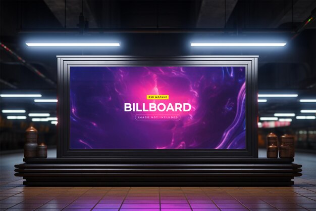 Neon Style Billboard Mockup for Underground Subway Wall – Free Download