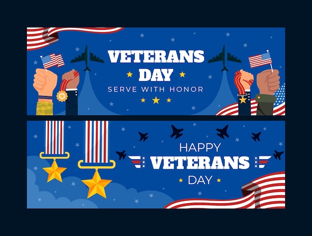 Flat Veterans Day Horizontal Banners Set – Free Download