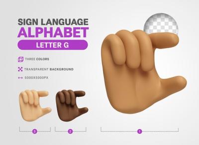 3D Rendered Cartoon Letter G in American Sign Language – Free Download