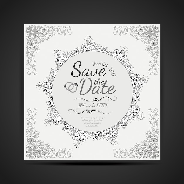 Hand-Drawn Black and White Mandala Design Wedding Invitation Card – Free Download