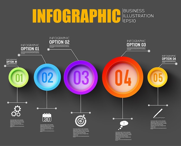 Black Business Infographic Template with Multicolored Icons and Buttons – Free Download