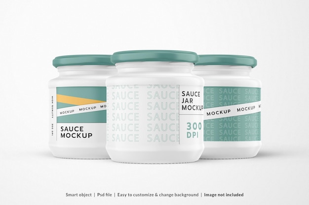 Three Sauce Jar Mockup – Download Free Stock Photo