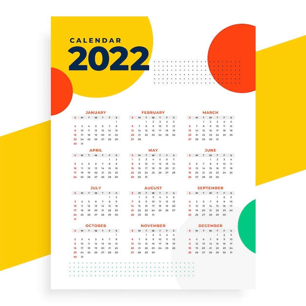 Modern New Year Calendar Design Template 2022 – Free Download