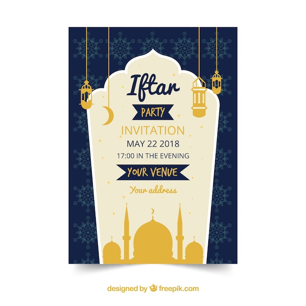 Iftar Invitation Design Featuring Lamps and Ornaments – Free Download