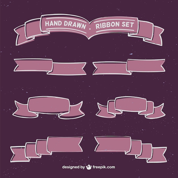 Hand Drawn Pink Ribbon Set in Vintage Style – Free Download