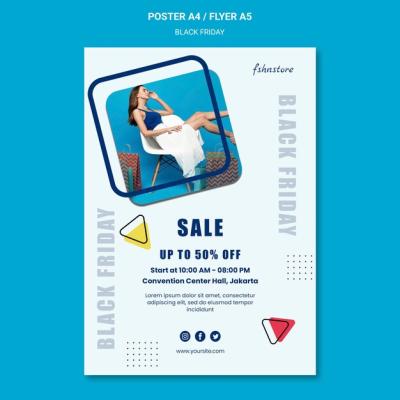 Black Friday Vertical Poster Featuring Woman and Triangles – Free to Download