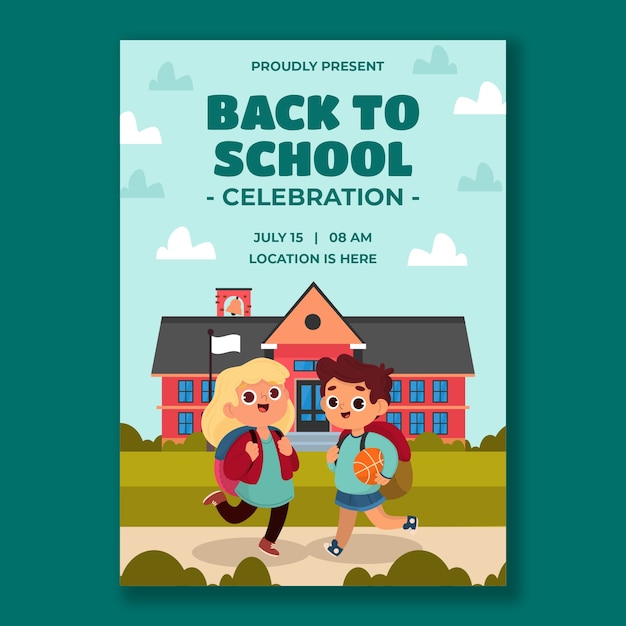 Flat Vertical Poster Template for Back to School Season – Free Download