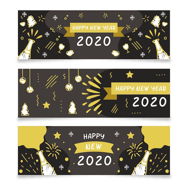 Hand Drawn New Year 2020 Party Banners – Free Download