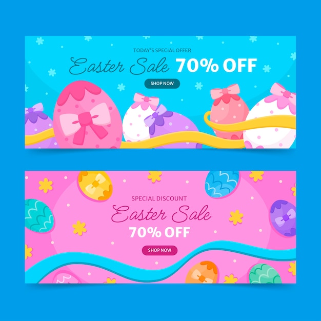 Flat Easter Sale Horizontal Banners Set – Free Download