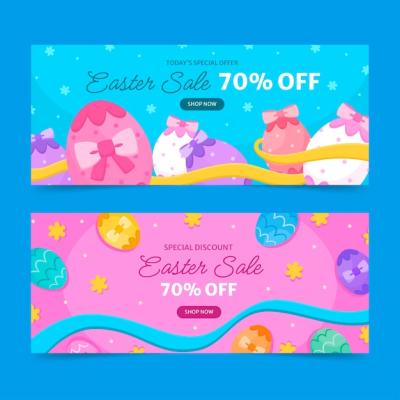 Flat Easter Sale Horizontal Banners Set – Free Download