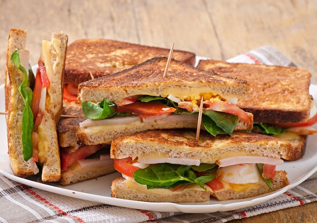 Delicious Club Sandwich with Chicken and Ham – Free Stock Photo for Download