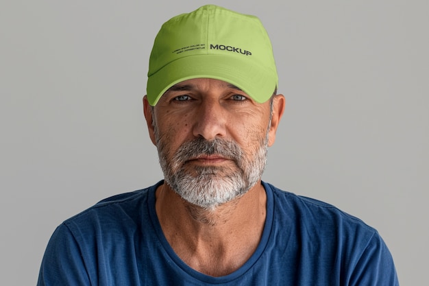 Dad Hat Mock-Up Design Featuring a Mature Man – Free Download