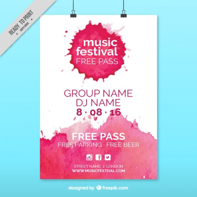 Pink Watercolor Music Festival Poster – Free Download