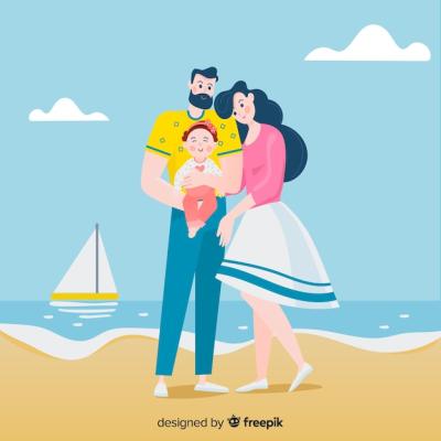 Hand Drawn Family Portrait at the Beach – Free Download