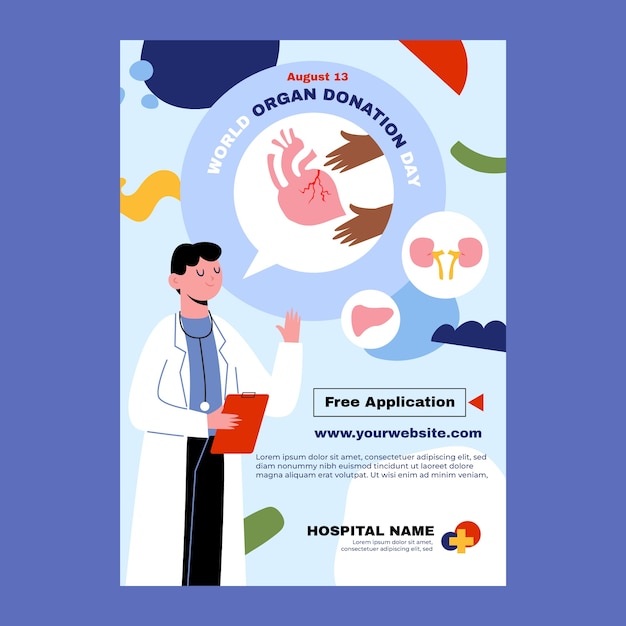 Vertical Poster Template for World Organ Donation Day Featuring Medical Elements and Organs – Free Download