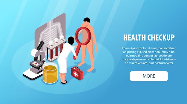 Medical Health Checkup Horizontal Banner Template Featuring Doctor and Patient with Laboratory Equipment – Free Download