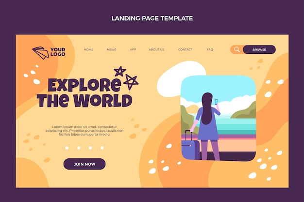 Flat Design Explore the World Landing Page – Free Download