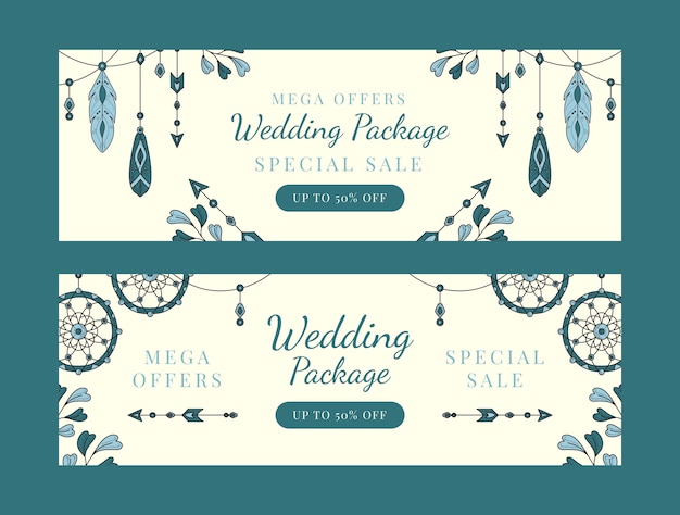 Hand Drawn Boho Wedding Template Design – Free Download